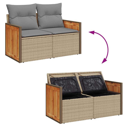 8-tlg. Garten-Sofagarnitur mit Kissen Beige Poly Rattan Akazie