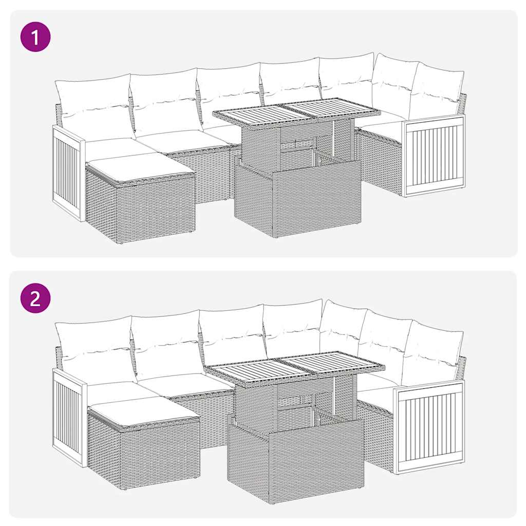 7-tlg. Garten-Sofagarnitur mit Kissen Schwarz Poly Rattan