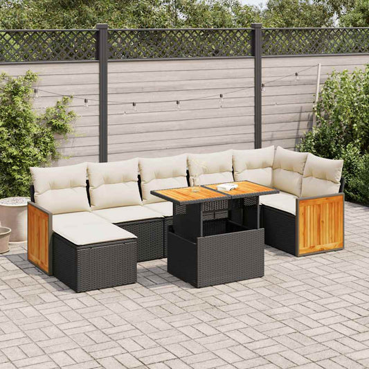 7-tlg. Garten-Sofagarnitur mit Kissen Schwarz Poly Rattan