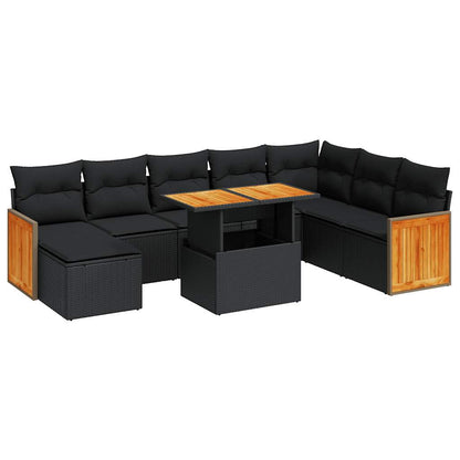 7-tlg. Garten-Sofagarnitur mit Kissen Schwarz Poly Rattan