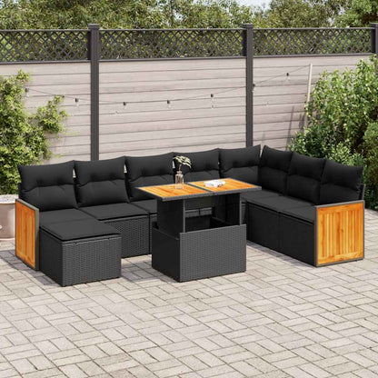 7-tlg. Garten-Sofagarnitur mit Kissen Schwarz Poly Rattan