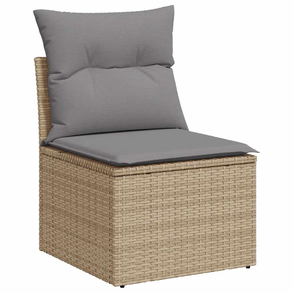 11-tlg. Garten-Sofagarnitur mit Kissen Beige Poly Rattan Akazie