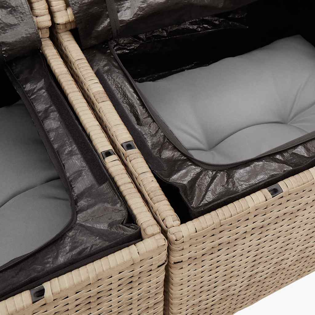 11-tlg. Garten-Sofagarnitur mit Kissen Beige Poly Rattan Akazie