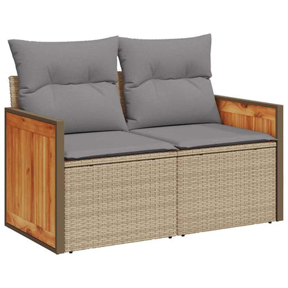 11-tlg. Garten-Sofagarnitur mit Kissen Beige Poly Rattan Akazie