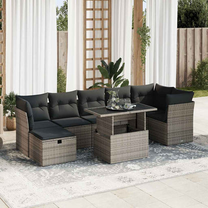 8-tlg. Garten-Sofagarnitur mit Kissen Grau Poly Rattan