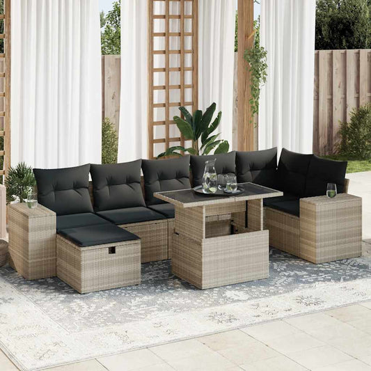 5-tlg. Garten-Sofagarnitur mit Kissen Hellgrau Poly Rattan