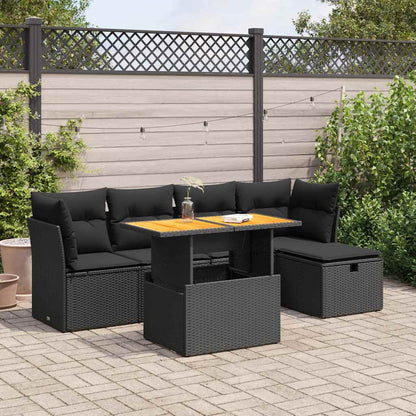 6-tlg. Garten-Sofagarnitur mit Kissen Schwarz Poly Rattan