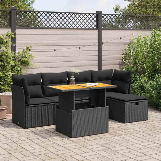 6-tlg. Garten-Sofagarnitur mit Kissen Schwarz Poly Rattan