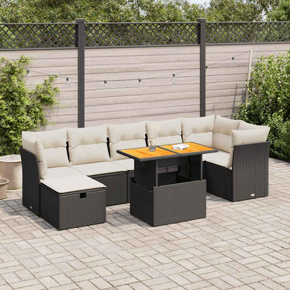 8-tlg. Garten-Sofagarnitur mit Kissen Schwarz Poly Rattan