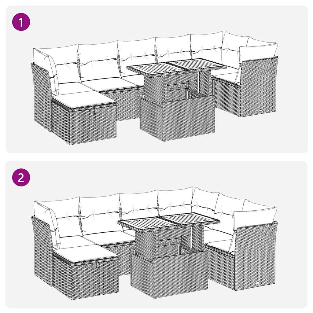 8-tlg. Garten-Sofagarnitur mit Kissen Grau Poly Rattan Akazie