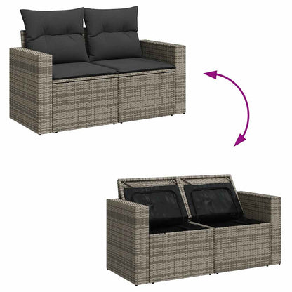 6-tlg. Garten-Sofagarnitur mit Kissen Grau Poly Rattan Akazie