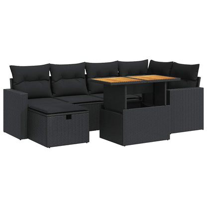 8-tlg. Garten-Sofagarnitur mit Kissen Schwarz Poly Rattan