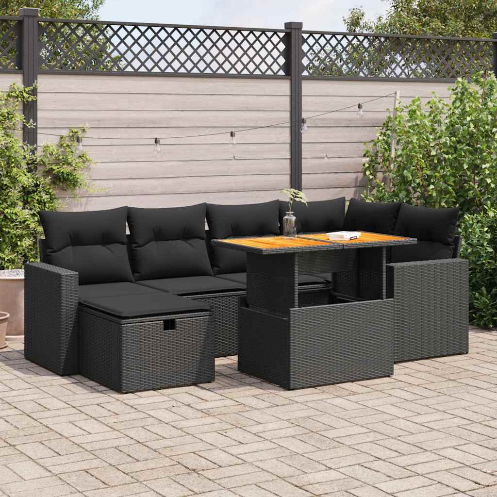 8-tlg. Garten-Sofagarnitur mit Kissen Schwarz Poly Rattan