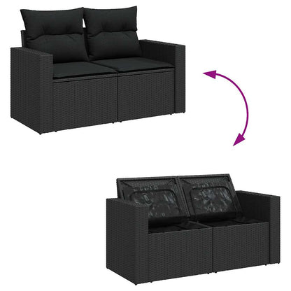 5tlg. Garten-Sofagarnitur mit Kissen Schwarz Poly Rattan Akazie