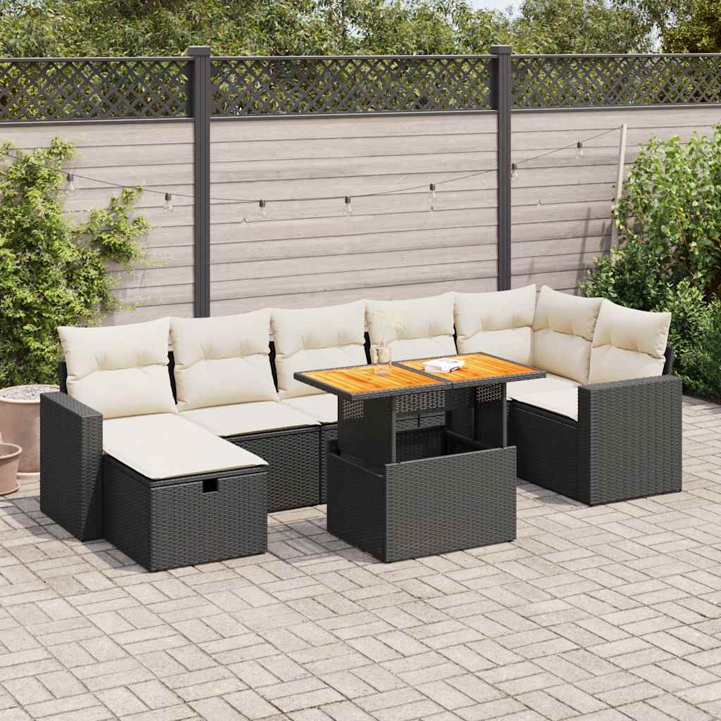 5tlg. Garten-Sofagarnitur mit Kissen Schwarz Poly Rattan Akazie