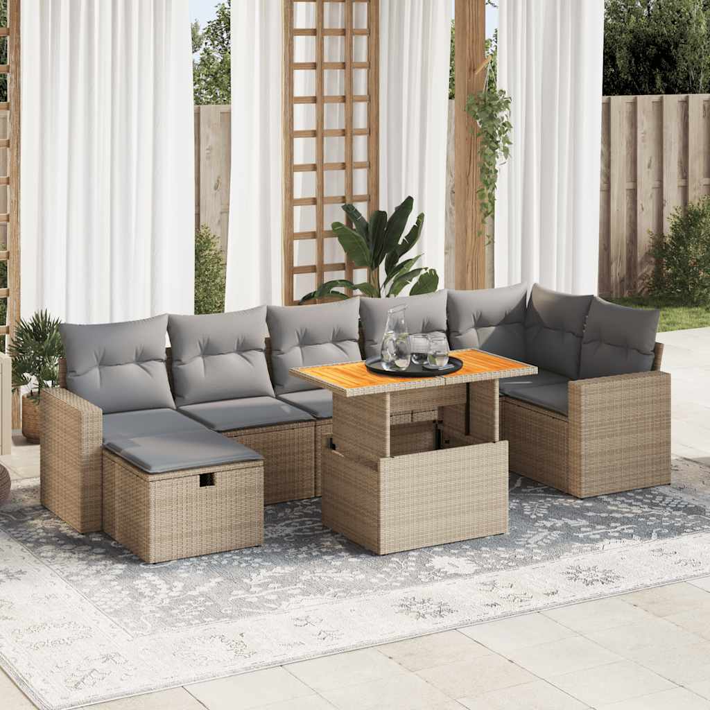 5-tlg. Garten-Sofagarnitur mit Kissen Beige Poly Rattan Akazie