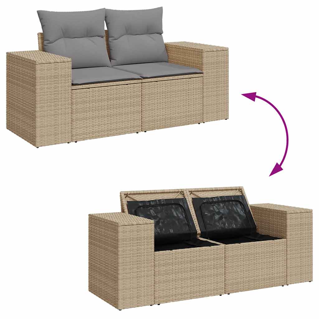 6-tlg. Garten-Sofagarnitur mit Kissen Beige Poly Rattan Akazie