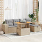 6-tlg. Garten-Sofagarnitur mit Kissen Beige Poly Rattan Akazie