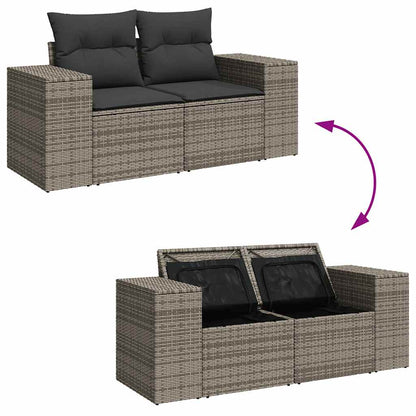 6-tlg. Garten-Sofagarnitur mit Kissen Grau Poly Rattan Akazie