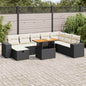 9-tlg. Garten-Sofagarnitur mit Kissen Schwarz Poly Rattan