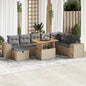 9-tlg. Garten-Sofagarnitur mit Kissen Beige Poly Rattan Akazie