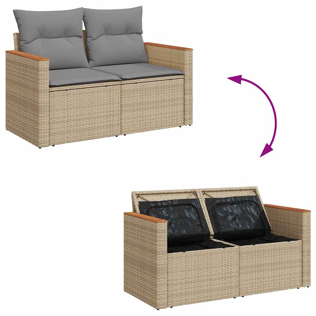 8-tlg. Garten-Sofagarnitur mit Kissen Beige Poly Rattan