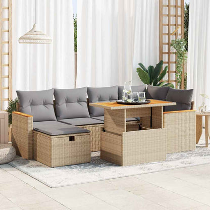 8-tlg. Garten-Sofagarnitur mit Kissen Beige Poly Rattan