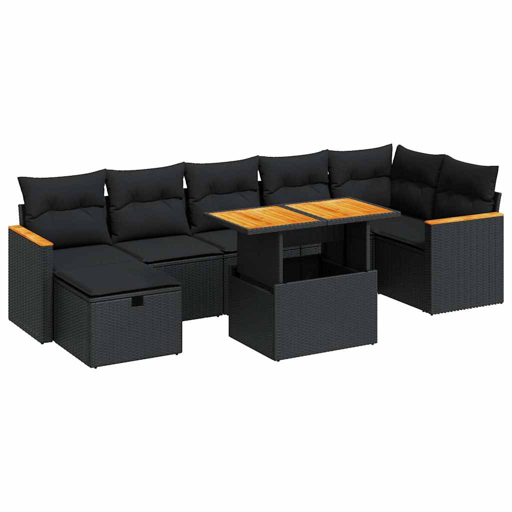 5-tlg. Garten-Sofagarnitur mit Kissen Schwarz Poly Rattan