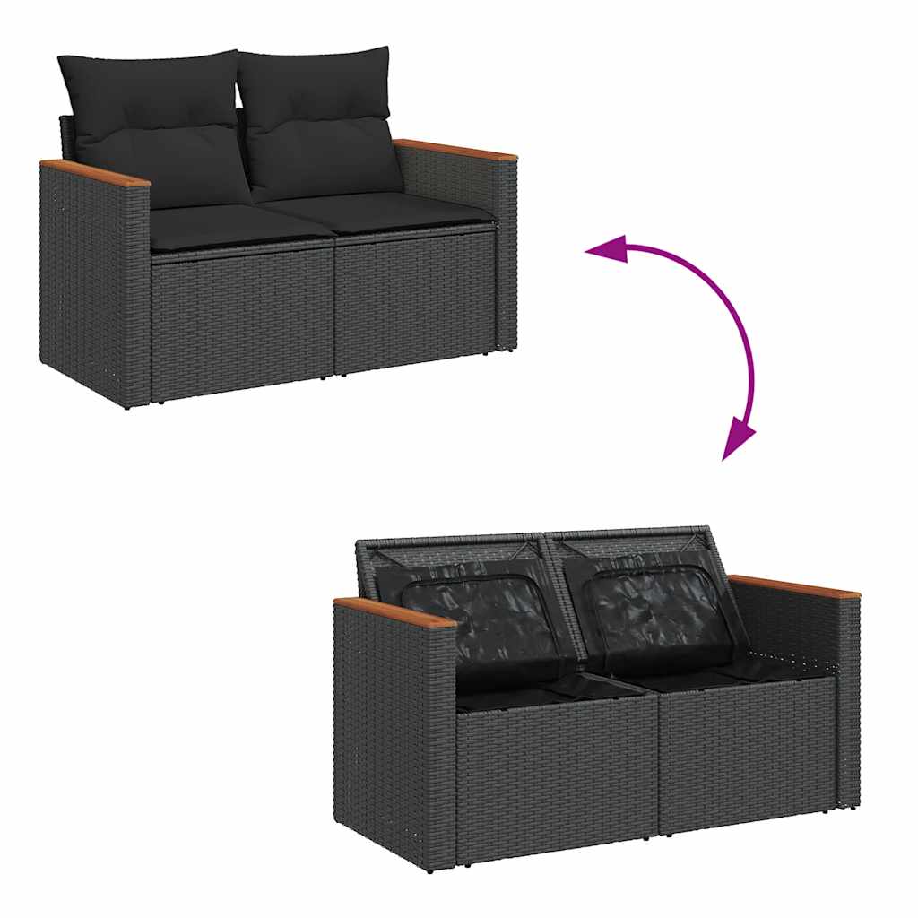 5-tlg. Garten-Sofagarnitur mit Kissen Schwarz Poly Rattan