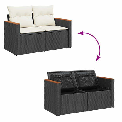 5-tlg. Garten-Sofagarnitur mit Kissen Schwarz Poly Rattan