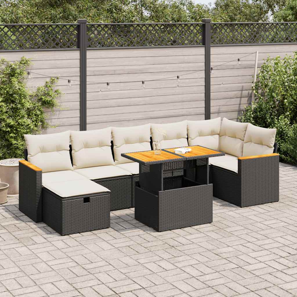 5-tlg. Garten-Sofagarnitur mit Kissen Schwarz Poly Rattan