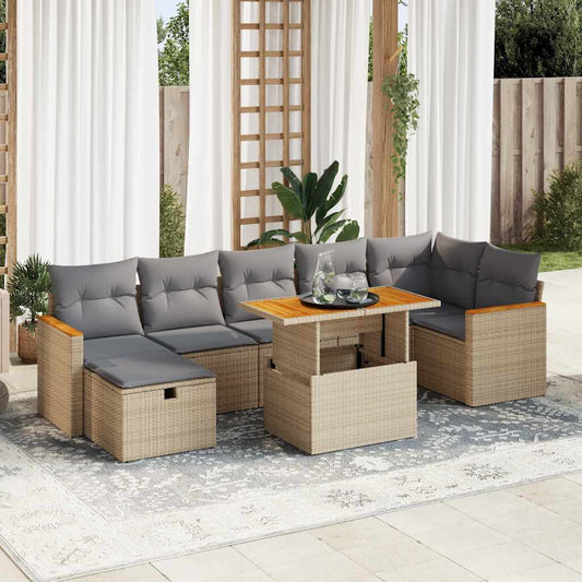 5-tlg. Garten-Sofagarnitur mit Kissen Beige Poly Rattan