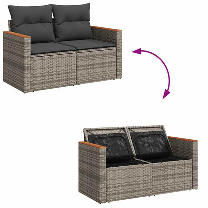 5-tlg. Garten-Sofagarnitur mit Kissen Grau Poly Rattan