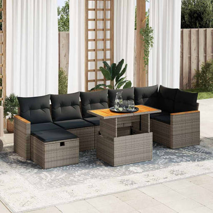 5-tlg. Garten-Sofagarnitur mit Kissen Grau Poly Rattan