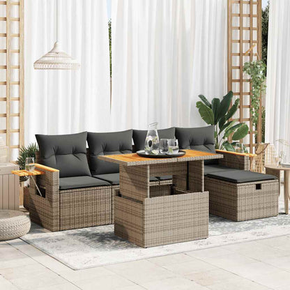 6-tlg. Garten-Sofagarnitur mit Kissen Grau Poly Rattan