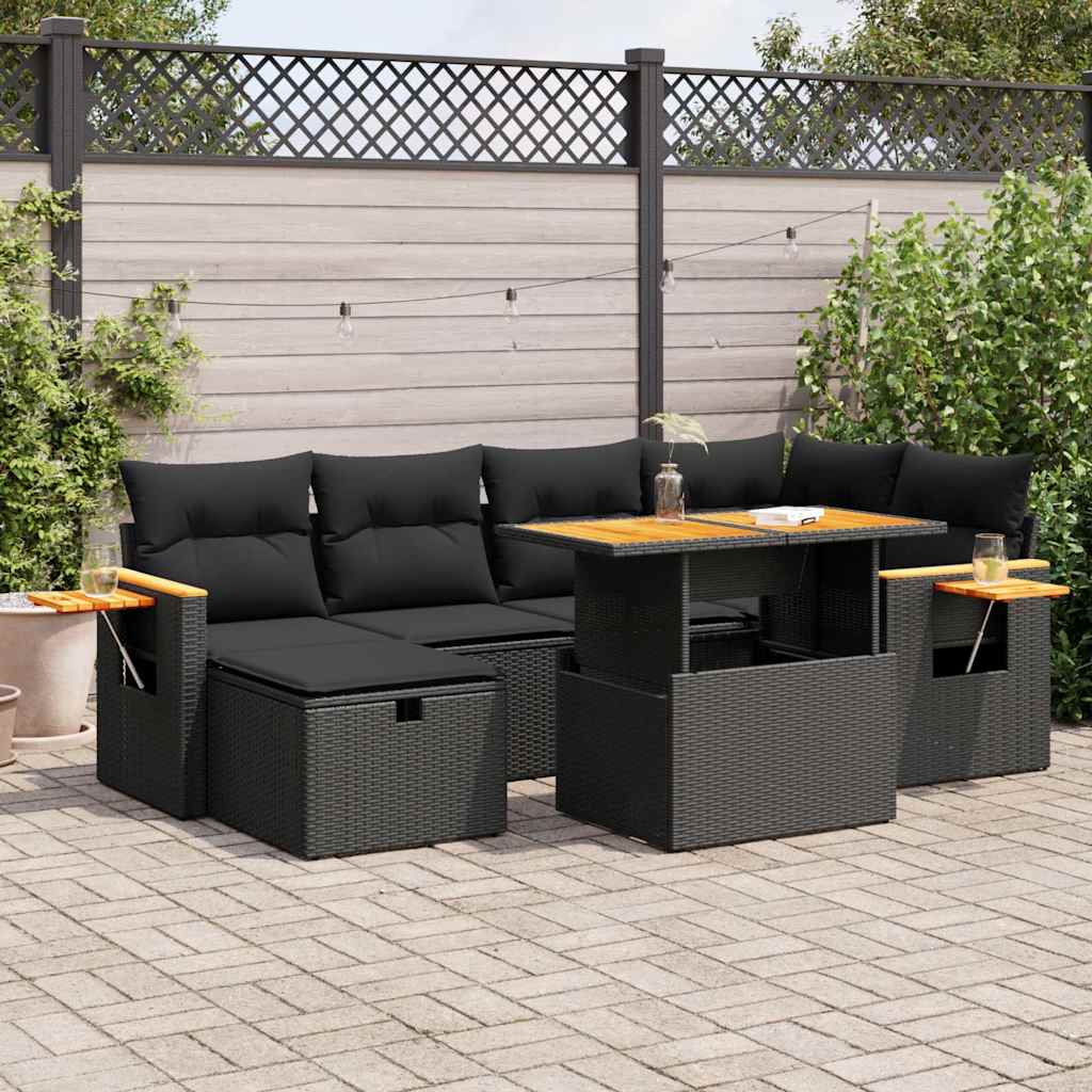 8-tlg. Garten-Sofagarnitur mit Kissen Schwarz Poly Rattan