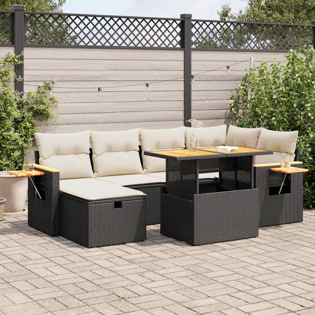 8-tlg. Garten-Sofagarnitur mit Kissen Schwarz Poly Rattan