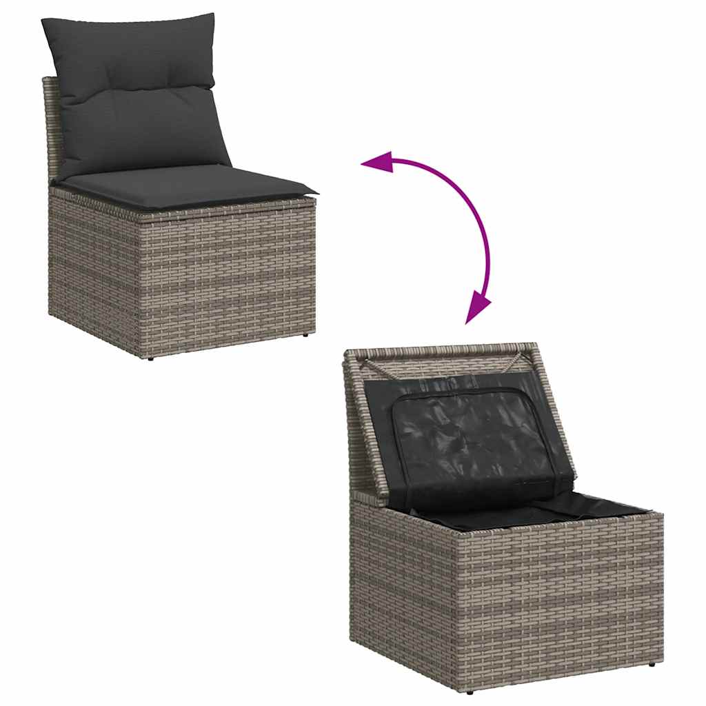 8-tlg. Garten-Sofagarnitur mit Kissen Grau Poly Rattan