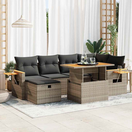 8-tlg. Garten-Sofagarnitur mit Kissen Grau Poly Rattan