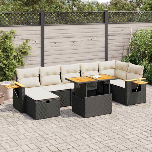 5-tlg. Garten-Sofagarnitur mit Kissen Schwarz Poly Rattan