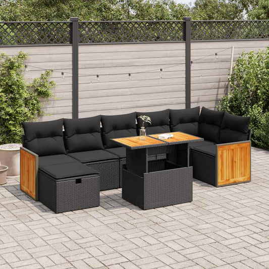 5-tlg. Garten-Sofagarnitur mit Kissen Schwarz Poly Rattan