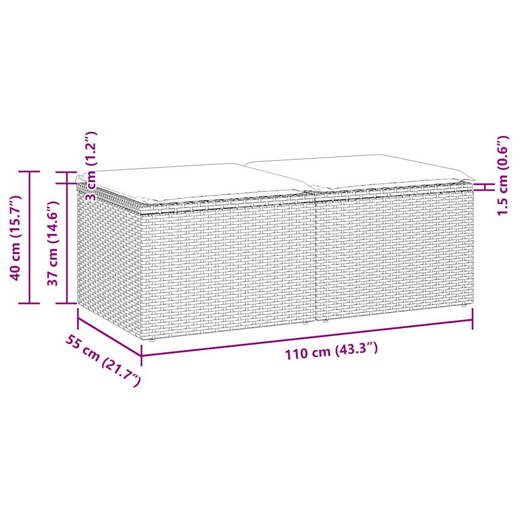 2-tlg. Garten-Sofagarnitur mit Kissen Hellgrau Poly Rattan