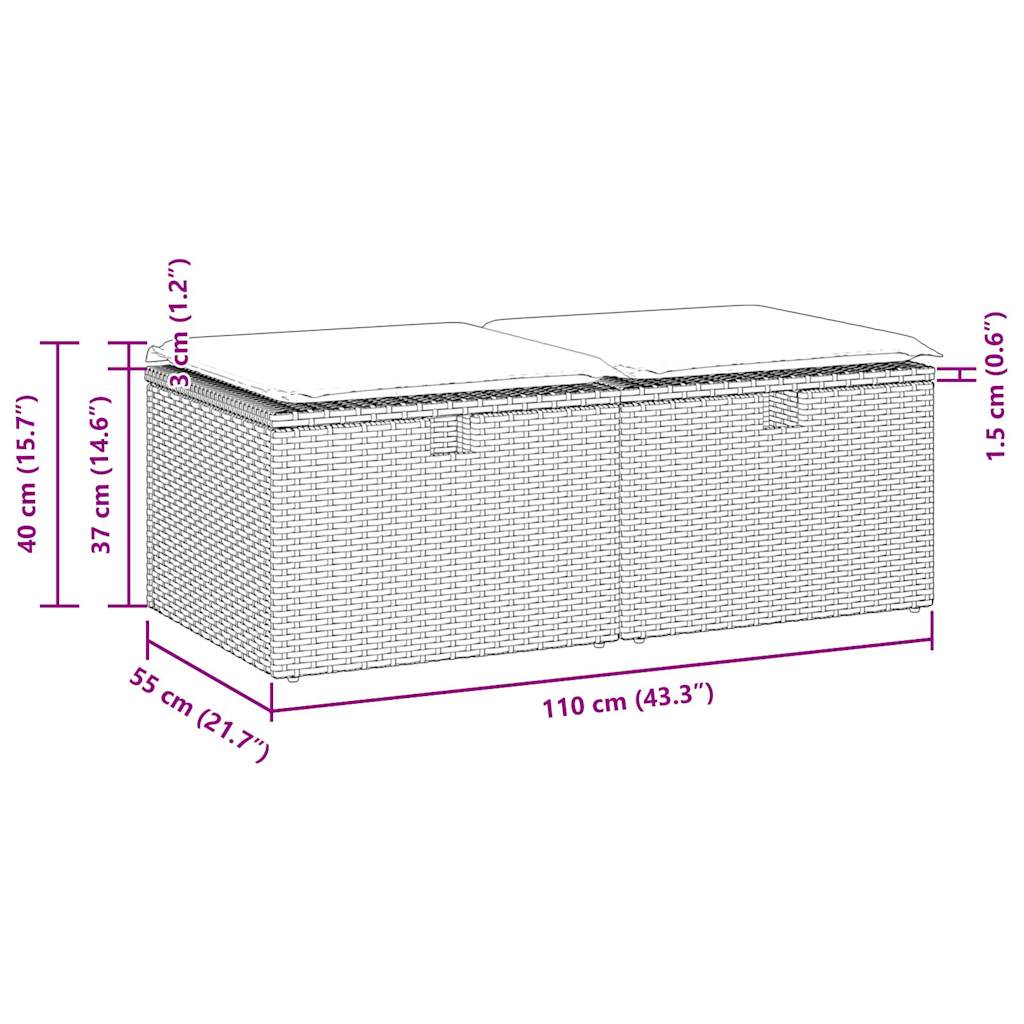 2-tlg. Garten-Sofagarnitur mit Kissen Hellgrau Poly Rattan