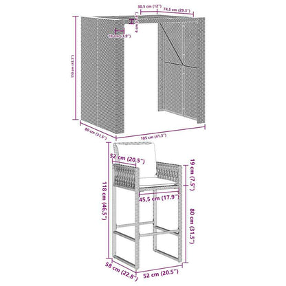 5-tlg. Gartenbar-Set mit Kissen Grau Poly Rattan Akazie