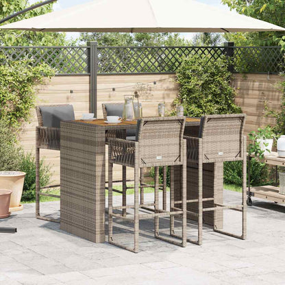 5-tlg. Gartenbar-Set mit Kissen Grau Poly Rattan Akazie