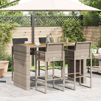 5-tlg. Gartenbar-Set mit Kissen Grau Poly Rattan Akazie