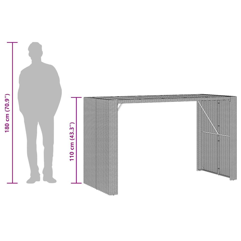 7-tlg. Gartenbar-Set mit Kissen Grau Poly Rattan Akazie